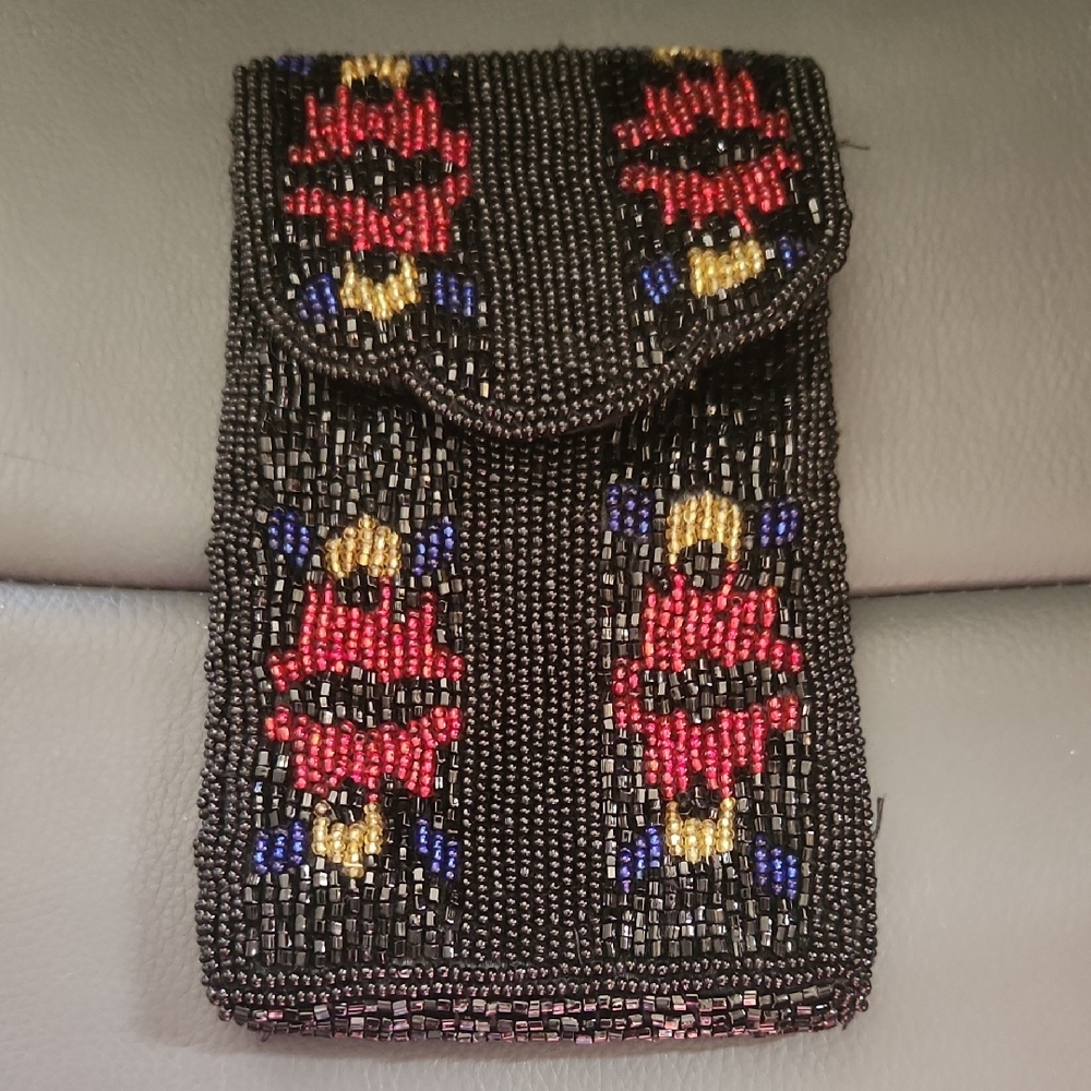 Beaded Black Floral Women's Bag